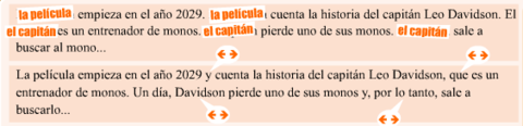 Observa... en el primer párrafo se evitaron: REPETICIONES: la película y el capitán en el segundo párrafo se utilizaron: MECANISMOS DE CO...