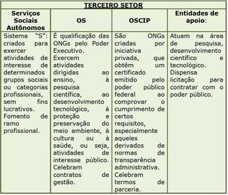 Cite/Explique as entidades do terceiro setor.