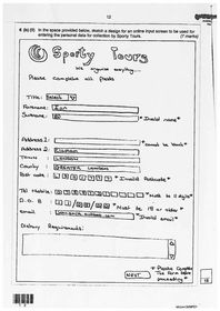 In the space provided below sketch a design for an online input screen for entering the personal data for collection by the Sporty Tours.