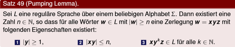 Was ist das "Pumping Lemma" für reguläre Sprachen?