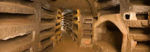 Catacomb of Priscilla Rome, Italy. Late Antique Europe. c. 200 - 400 C.E. Excavated tufa and fresco.