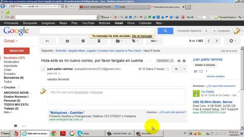 Para la creación del un correo solo se va a la opción de redactar que es ta ala izquierda de la pantalla después solo se tiene que anotar...
