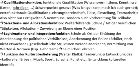 Funktionsbereiche schulischer Sozialisation
