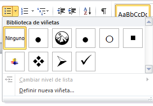 Escribe la ruta para la inserción de viñetas en un párrafo