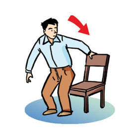 sits down