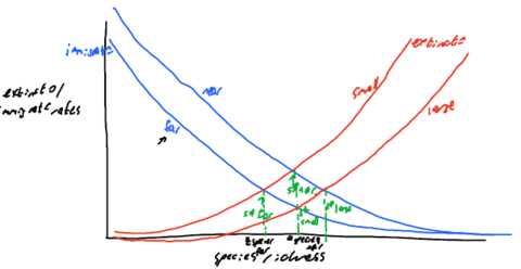 Explain the effect of decreased island size on S*