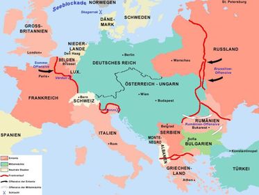 Zeichne die Mittelmächte in der Karte ein (grün)