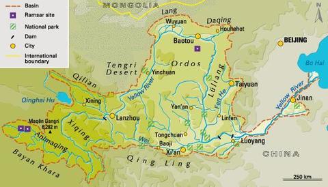 Continent: Àsia Naiximent: Muntanyes de Bayan Har Desembocadura: Mar de Bohai Longitud: 5464 km Cabal: 2571 m³/s Afluents: Riu Datong, Da...