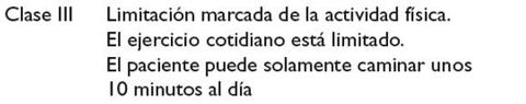 En la clasificación NYHA los sintomas de la clase funcional III, que sintomatologia presenta el paciente?