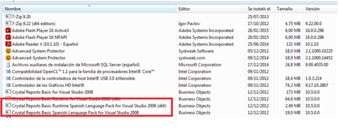 Una vez realizada la descarga de los archivos, CRRedist2008_x86.msi para el caso de 32 bits CRRedist2008_x86_es.msi, 64 bits CRRedist2008...