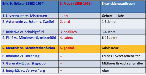 Psychosoziale Entwicklungstheorie (Erikson) und psychosexuelle (Freud) Entwicklungstheorie