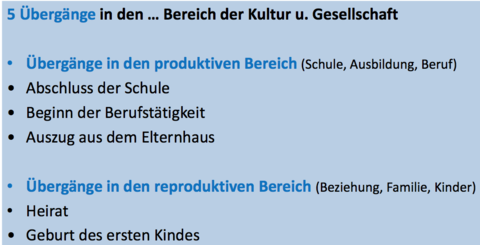 Beginn des Erwachsenenalters 5 Übergänge in den produktiven Bereich der Kultur und Gesellschaft und in den reproduktiven Bereich der Kult...