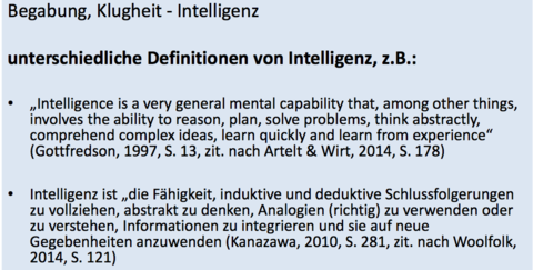 Intelligenz Unterschiedl. Definitionen