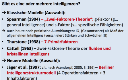 Theorien zur Intelligenz Klassische Modelle Neuere Modelle