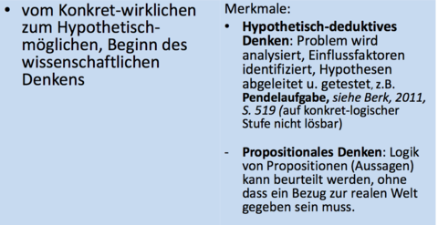 Piaget - Formal-operatorische Stufe der kognitiven Entwicklung (ab 11? Jahre) Merkmale (2)