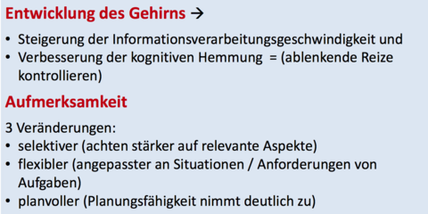 Mittlere Kindheit/Schulalter (7-11) Entwicklung des Gehirns Aufmerksamkeit -3 Veränderungen
