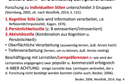 Exkurs Lern- u. Denkstile/Lernpräferenzen