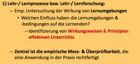 Gegenstand der aktuellen Unterrichtsforschung 1) Lehr‐/ Lernprozesse bzw. Lehr‐/ Lernforschung: pt 2: Untersuchung von Lernumgebung