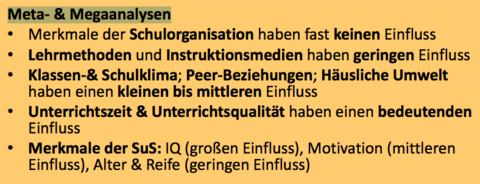 Bedingungsfaktoren schulischer Leistungen Zusammenschau Meta‐ & Megaanalysen welche Faktoren haben größeren, welche weniger größeren ...