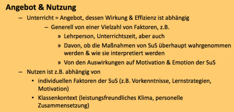 Bedingungsfaktoren schulischer Leistungen Angebot‐Nutzen Modell Unterricht = ? Angebot Faktoren abhängig? 3 Nutzen Faktoren abhängig? 2
