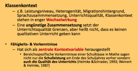 Bedingungsfaktoren schulischer Leistungen Angebot‐Nutzen Modell Klassenkontext - Was steht in enger Wechselwirkung miteinander? generell ...