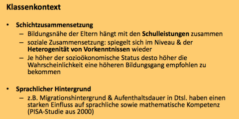 Bedingungsfaktoren schulischer Leistungen Angebot‐Nutzen Modell Klassenkontext Schichtzusammensetzung Sprachlicher Hintergrund