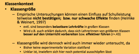 Bedingungsfaktoren schulischer Leistungen Angebot‐Nutzen Modell Klassenkontext Klassengröße