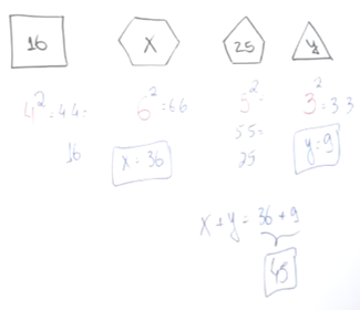6. Observe as figuras a seguir. A soma dos valores de X e Y é igual a; a) 34 b)38 c)42 d)45 e) 49