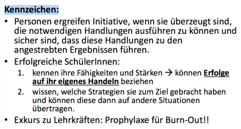 Selbstwirksamkeit Kennzeichen:
