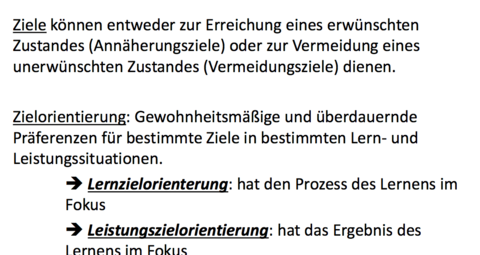 Zielorientierung Ziele können entweder .. (Annäherungsziele) oder zur .. (Vermeidungsziele) dienen. Zielorientierung? 2 Unterkategorien