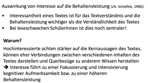 Interesse - Bedeutung Auswirkung von Interesse auf die Behaltensleistung Warum?