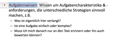 Metakognitive Komponente: Wissen Aufgabenwissen