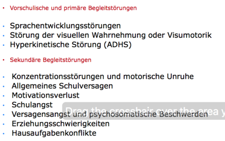 Vorschulische Primäre und sekundäre komorbide Störungen der Lese- Rechtschreibstörung