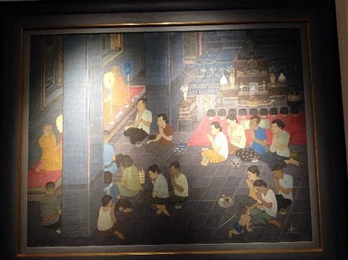 ทำบุญฟังธรรม 2520 สีฝุ่นบนกระดาษปรูฟ