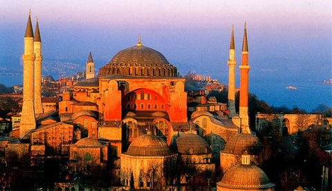 Hagia Sophia Constantinople (Istanbul). Anthemius of Tralles and Isidorus of Miletus. 532 - 537 C.E. Brick and ceramic elements with ston...