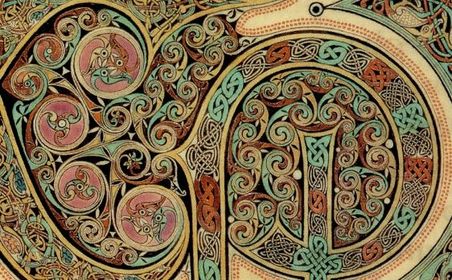 "Lindisfarne Gospels": St. Matthew, cross-carpet page; St. Luke portrait page; St. Luke incipit page. Early medieval (Hiberno Saxon) Euro...