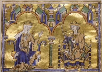Dedication Page with Blanche of Castile and King Louis IX of France, Scenes from the Apocalypes from "Bibles moralisees" Gothic Europe. c...