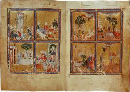 Golden Haggadah (The Plagues of Egypt, Scenes of Liberation, and Preparation for Passover). Late medieval Spain. c. 1320 C.E. Illuminated...
