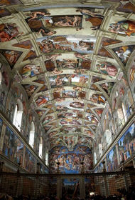 Sistine Chapel ceiling and altar wall frescoes Vatican City, Italy. Michelangelo. Ceiling frescoes: c. 1508-1512 C.E.; altar frescoes: c....