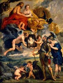 "Henry IV Receives the Portrait of Marie de' Medici" from the Marie de' Medici Cycle Peter Paul Rubens. 1621-1625 C.E. Oil on canvas.