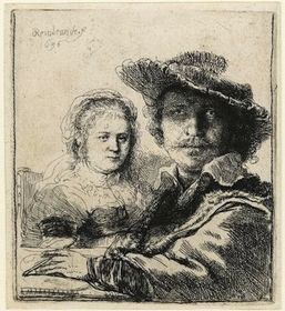 "Self-Portrait with Saskia" Rembrandt van Rijn. 1636 C.E. Etching.