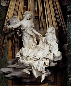"Ecstasy of Saint Teresa" Cornaro Chapel, Church of Santa Maria della Vittoria. Rome, Italy. Gian Lorenzo Bernini. c. 1647-1652 C.E. Marb...