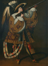 "Angel with Arquebus, Asiel Timor Dei" Master of Calamarca (La Paz School). c.17th century C.E. Oil on canvas.