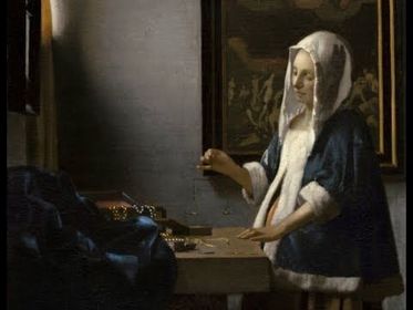 "Woman Holding a Balance" Johannes Vermeer. c. 1664 C.E. Oil on canvas.
