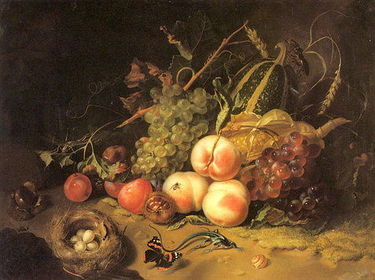 "Fruit and Insects" Rachel Ruysch. 1711 C.E. Oil on wood.