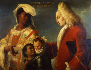 "Spaniard and Indian Produce a Mestizo" Attributed to Juan Rodriguez Juarez. c. 1715 C.E. Oil on canvas.