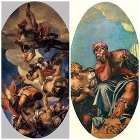 Paolo Veronese "Júpiter expulsando al Vicio" y "La Juventud y la Vejez", 1554-1556. Louvre/Venecia. Palacio Ducale. -Daniele Barbaro como...