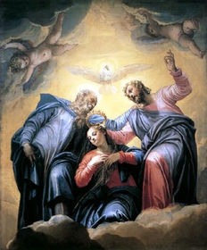 Paolo Veronese "Coronación de la Virgen", 1555. Venecia. San Sebastiano. -Interesante pintura por el tratamiento cromático. Aunque recuer...