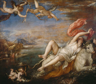 Tiziano Vecellio, "El rapto de Europa". 1559-1562. Boston. Isabella Stewart Gardner Museum. -Obra que estuvo en las bóvedas del Alcázar m...