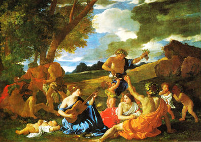 Nicolas Poussin, "Bacanal con Tañedora de laúd". Hacia 1631-1633. París, Musée du Louvre. -Interés muy próximo a Tiziano. -Evoca un paisa...